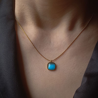 گردنبند استیل پلاک آبی