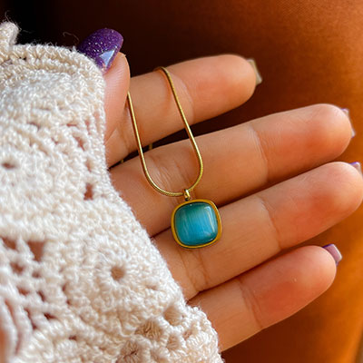 گردنبند استیل پلاک آبی