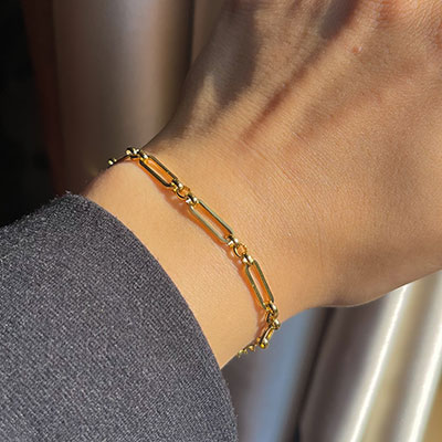 دستبند استیل زنجیری طلایی