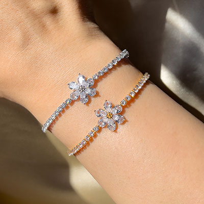 دستبند تنیسی جواهری طرح گل