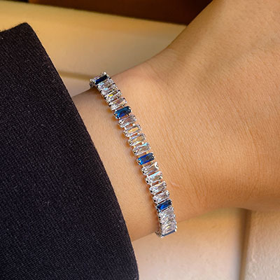 دستبند تنیسی جواهری آبی