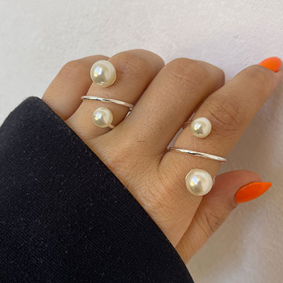 انگشتر آبکاری نقره مرواریدی