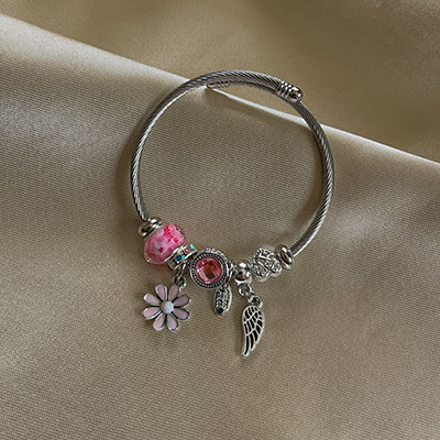 دستبند پاندورا با آویزگل صورتی