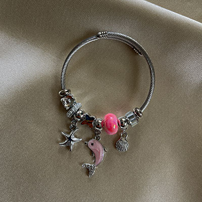 دستبند پاندورا با آویز دلفین صورتی