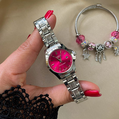 ساعت کاسیو عقربه ای صفحه سرخابی