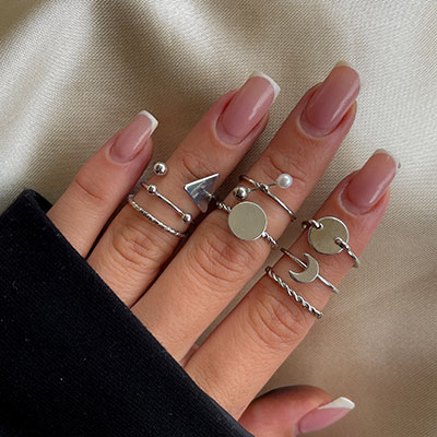 پک انگشتر ماه و دایره نقره ای