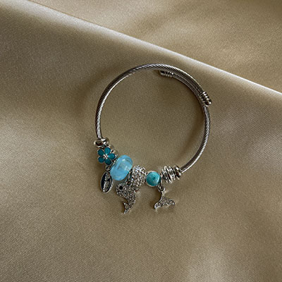 دستبند پاندورا آبی با آویز ماهی
