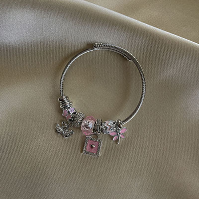 دستبند پاندورا صورتی با آویز قو