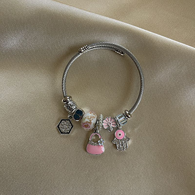 دستبند پاندورا با آویزکیف صورتی